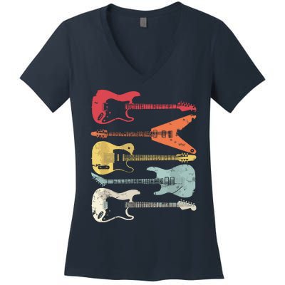 Guitar Shirts Retro Style Gift For Guitarist Women's V-Neck T-Shirt