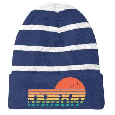 Guitars Sunset Retro Style Vintage Guitarist Striped Beanie with Solid Band