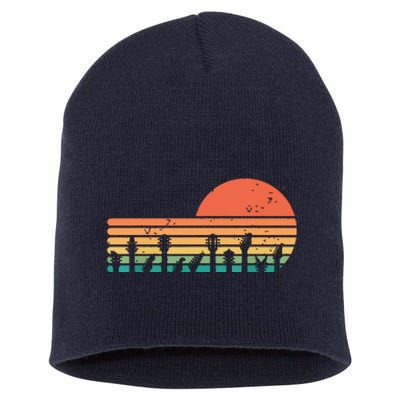 Guitars Sunset Retro Style Vintage Guitarist Short Acrylic Beanie