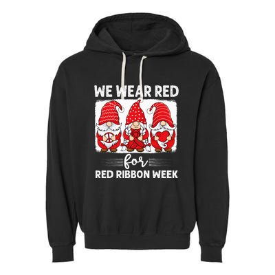 Gnomes support red Peace hope love Anti drug Red Ribbon Week Garment-Dyed Fleece Hoodie