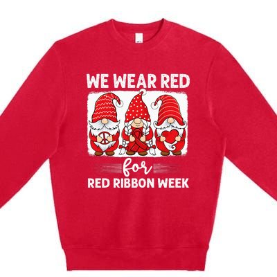 Gnomes support red Peace hope love Anti drug Red Ribbon Week Premium Crewneck Sweatshirt