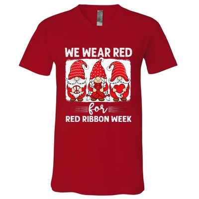 Gnomes support red Peace hope love Anti drug Red Ribbon Week V-Neck T-Shirt