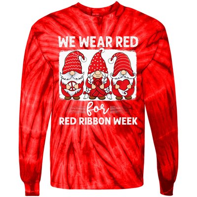 Gnomes support red Peace hope love Anti drug Red Ribbon Week Tie-Dye Long Sleeve Shirt