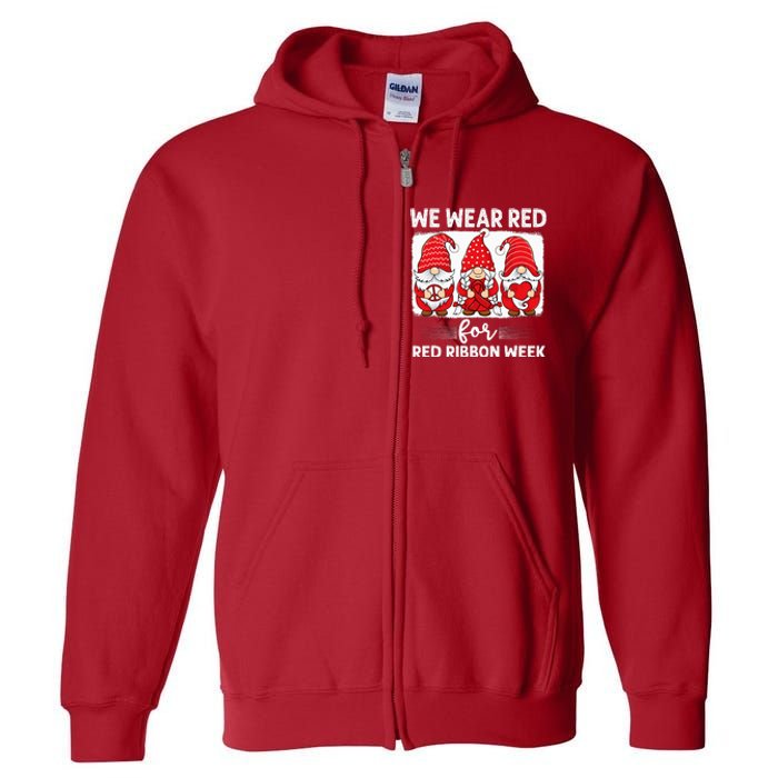 Gnomes support red Peace hope love Anti drug Red Ribbon Week Full Zip Hoodie