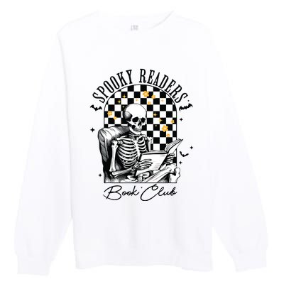 Groovy Spooky Readers Book Club Skeleton Book Lovers Bookish Premium Crewneck Sweatshirt