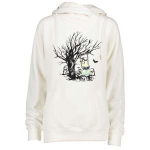 Ghost Swinging Reading Book Halloween Ghost Costume Womens Funnel Neck Pullover Hood