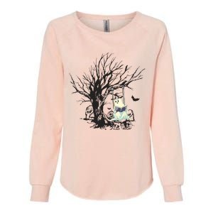 Ghost Swinging Reading Book Halloween Ghost Costume Womens California Wash Sweatshirt