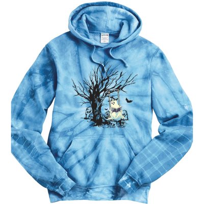 Ghost Swinging Reading Book Halloween Ghost Costume Tie Dye Hoodie