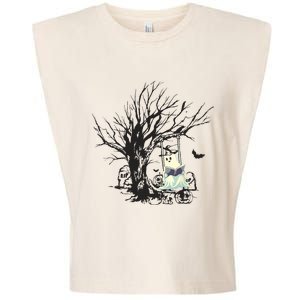 Ghost Swinging Reading Book Halloween Ghost Costume Garment-Dyed Women's Muscle Tee