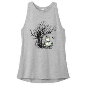 Ghost Swinging Reading Book Halloween Ghost Costume Ladies PosiCharge Tri-Blend Wicking Tank