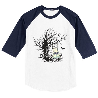 Ghost Swinging Reading Book Halloween Ghost Costume Baseball Sleeve Shirt