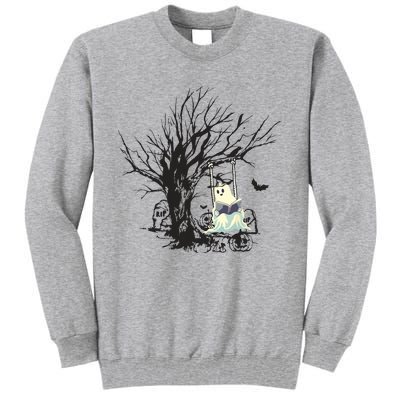 Ghost Swinging Reading Book Halloween Ghost Costume Tall Sweatshirt