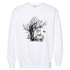 Ghost Swinging Reading Book Halloween Ghost Costume Garment-Dyed Sweatshirt