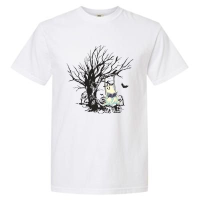 Ghost Swinging Reading Book Halloween Ghost Costume Garment-Dyed Heavyweight T-Shirt