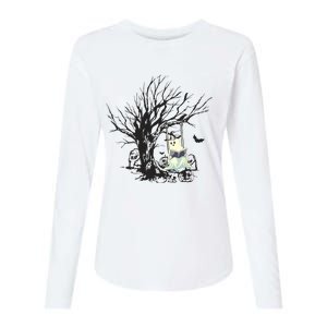 Ghost Swinging Reading Book Halloween Ghost Costume Womens Cotton Relaxed Long Sleeve T-Shirt