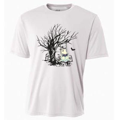 Ghost Swinging Reading Book Halloween Ghost Costume Cooling Performance Crew T-Shirt