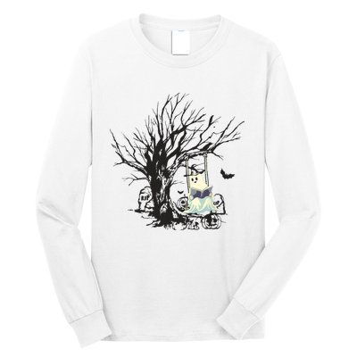 Ghost Swinging Reading Book Halloween Ghost Costume Long Sleeve Shirt