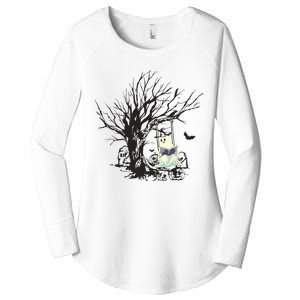 Ghost Swinging Reading Book Halloween Ghost Costume Women's Perfect Tri Tunic Long Sleeve Shirt