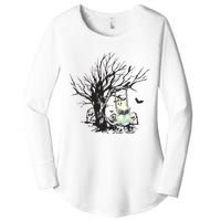 Ghost Swinging Reading Book Halloween Ghost Costume Women's Perfect Tri Tunic Long Sleeve Shirt