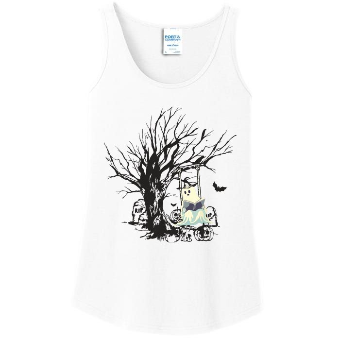 Ghost Swinging Reading Book Halloween Ghost Costume Ladies Essential Tank