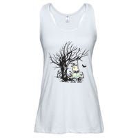 Ghost Swinging Reading Book Halloween Ghost Costume Ladies Essential Flowy Tank