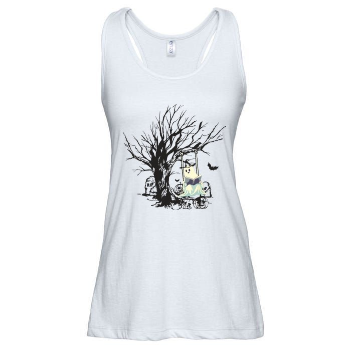 Ghost Swinging Reading Book Halloween Ghost Costume Ladies Essential Flowy Tank