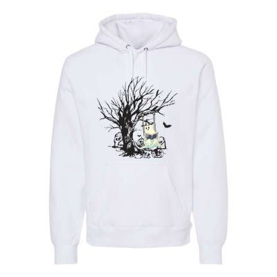 Ghost Swinging Reading Book Halloween Ghost Costume Premium Hoodie