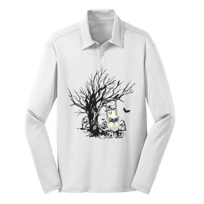 Ghost Swinging Reading Book Halloween Ghost Costume Silk Touch Performance Long Sleeve Polo