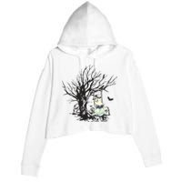 Ghost Swinging Reading Book Halloween Ghost Costume Crop Fleece Hoodie