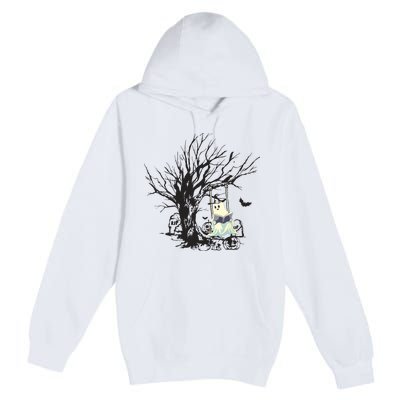 Ghost Swinging Reading Book Halloween Ghost Costume Premium Pullover Hoodie