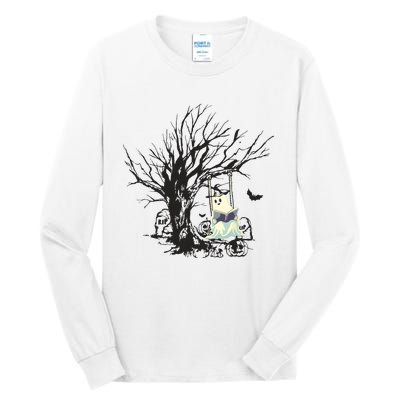 Ghost Swinging Reading Book Halloween Ghost Costume Tall Long Sleeve T-Shirt