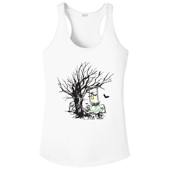 Ghost Swinging Reading Book Halloween Ghost Costume Ladies PosiCharge Competitor Racerback Tank