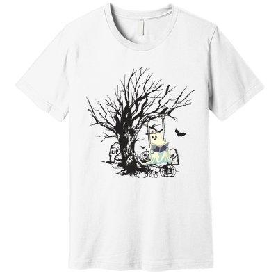 Ghost Swinging Reading Book Halloween Ghost Costume Premium T-Shirt