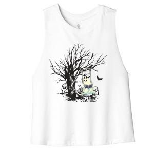 Ghost Swinging Reading Book Halloween Ghost Costume Women's Racerback Cropped Tank