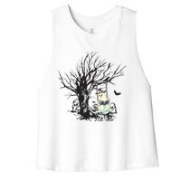 Ghost Swinging Reading Book Halloween Ghost Costume Women's Racerback Cropped Tank