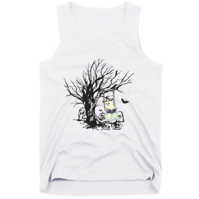 Ghost Swinging Reading Book Halloween Ghost Costume Tank Top