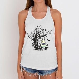 Ghost Swinging Reading Book Halloween Ghost Costume Women's Knotted Racerback Tank