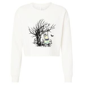 Ghost Swinging Reading Book Halloween Ghost Costume Cropped Pullover Crew