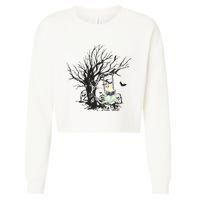 Ghost Swinging Reading Book Halloween Ghost Costume Cropped Pullover Crew