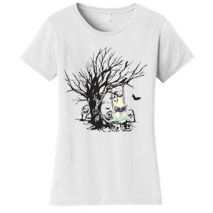 Ghost Swinging Reading Book Halloween Ghost Costume Women's T-Shirt