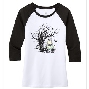 Ghost Swinging Reading Book Halloween Ghost Costume Women's Tri-Blend 3/4-Sleeve Raglan Shirt