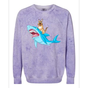 German Shepherd Riding Shark Colorblast Crewneck Sweatshirt