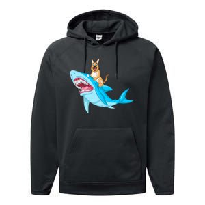 German Shepherd Riding Shark Performance Fleece Hoodie