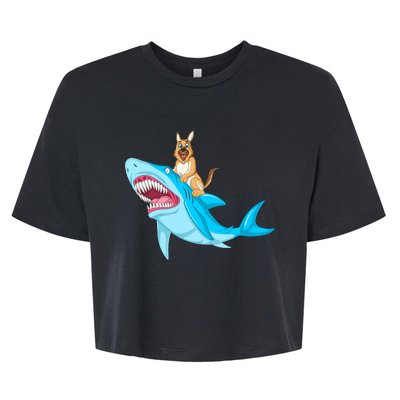 German Shepherd Riding Shark Bella+Canvas Jersey Crop Tee