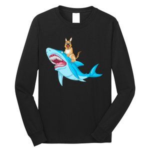 German Shepherd Riding Shark Long Sleeve Shirt