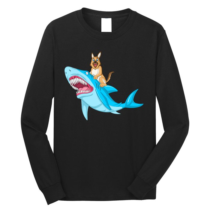 German Shepherd Riding Shark Long Sleeve Shirt