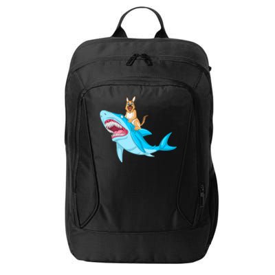 German Shepherd Riding Shark City Backpack