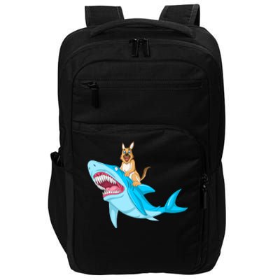 German Shepherd Riding Shark Impact Tech Backpack