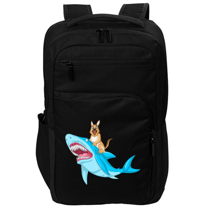 German Shepherd Riding Shark Impact Tech Backpack