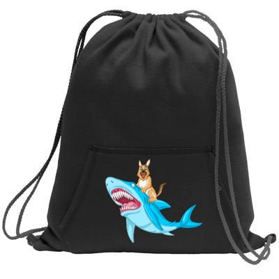 German Shepherd Riding Shark Sweatshirt Cinch Pack Bag